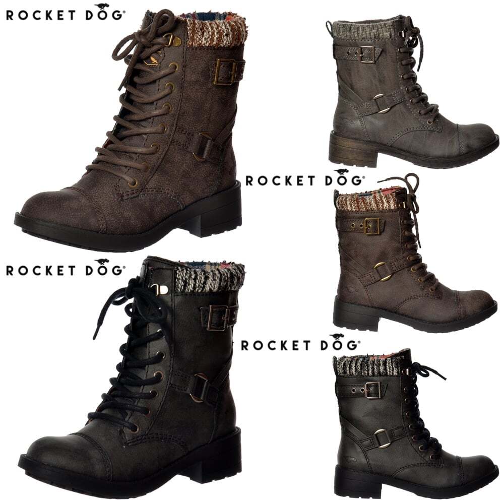 Ladies Womens Rocket Dog Thunder Military Biker Ankle Boot Shoe Black