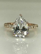 4.10CT Pear Shape Lab-Created Diamond Engagement Wedding Ring 14K Rose Gold Over