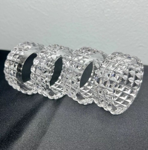 Juego de 4 servilletas redondas de cristal transparente de colección clásico biselado diseño cuadrado hogar