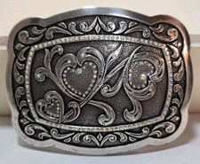 Western Floral And Hearts With Rhinestones Belt Buckle