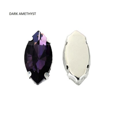 PFERDEAUGE/BLATT/NAVETTE SILBER RÜCKEN HQ AUF EDELSTEINE NÄHEN - DUNKLER AMETHYST - 5 STCK. 6x12MM
