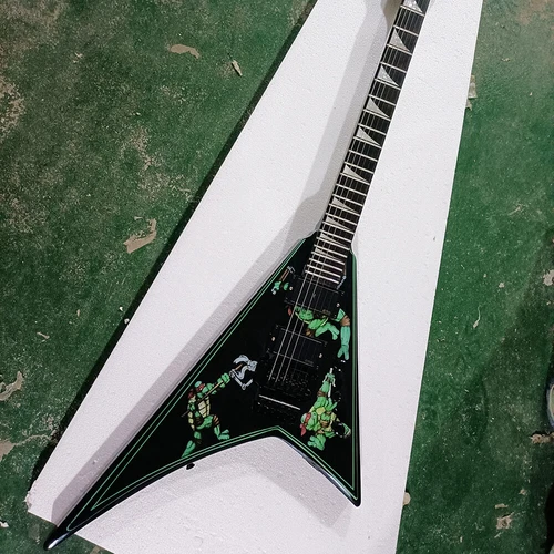 6 String V Shaped Black Mahogany Body High Quality Electric Guitar