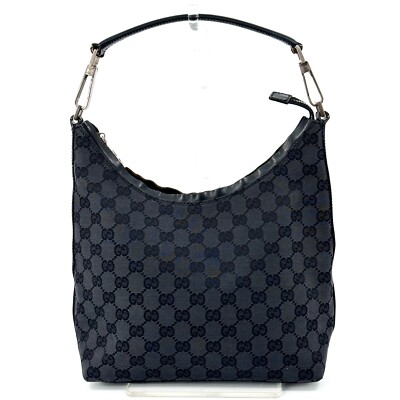 GUCCI GG Supreme Canvas hobo Shoulder Bag Black Leather Italy Authentic Vintage