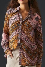 NWT Farm Rio x Anthropologie Classic Bandana Print Med Button Down Paisley Print