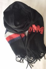 New Tommy Hilfiger Tommy Sequinned Scarf Black Red Fringed Winter
