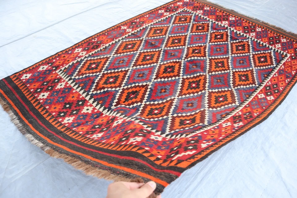 5'3x7'8 ft Afghan Kilim Rug- Handmade Wool Area rug- Multicolor Orange Red Rug - Image 3 of 4