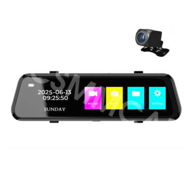 Car 9.66in Touch Screen Video Recorder Rear View Camera Mirror DVR Dash Cam