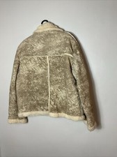 Rancher Western Faux Sheepskin Shearling Fleece Zip Jacket Cream Beige M/L 40/41
