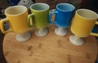 4 Vtg Anchor Hocking Fire King Footed Tall Pedestal Milk Glass Coffee Mugs Large