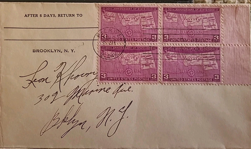 1939 FDC 50th Anniversary Of  WA, MT, ND, SD - 3 Cent Stamps - Image 3 of 4