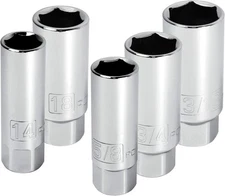 Powerbuilt 3/8-Inch Drive Spark Plug Socket Set, 6 Point, Deep Thin Wall, 5 Piec