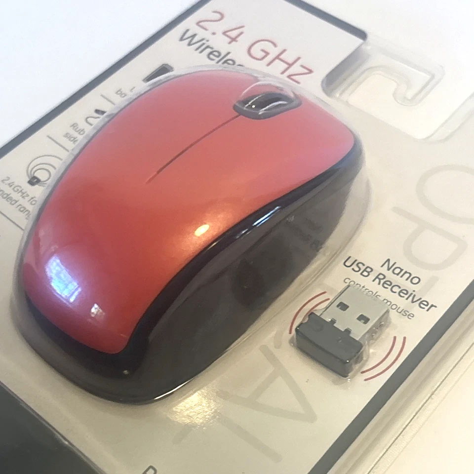 GE 2.4 GHz Wireless Optical Mouse Red Nano USB Receiver 14412 NEW/SEALED - Image 2 of 4