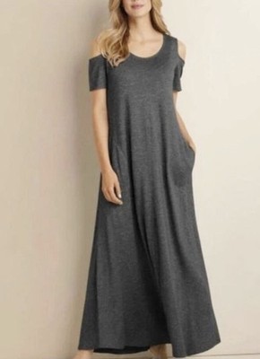 Soft Surroundings Size XL Electra Cold Shoulder Maxi Dress Womens Heather Grey