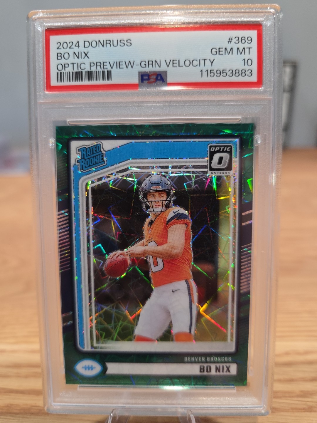 2024 Donruss Optic Preview Bo Nix Green Velocity Prizm RC PSA 10