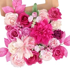 Hot Pink Flowers, Faux Roses Silk Flowers with Stems Pink Flower for Centerpi...