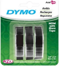 Dymo 1741670 3 Pack Black 3/8" x 9.8' ft Embossing Tape Refills - Quantity 10