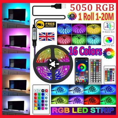 ANS-STATION 1-20m LED Strip Lights 5050 RGB Colour Changing Tape Cabinet Kitchen TV Lighting
