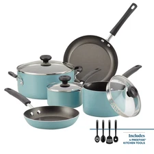 Farberware 12-Piece Aqua Nonstick Cookware Set with Dishwasher-Safe Tools