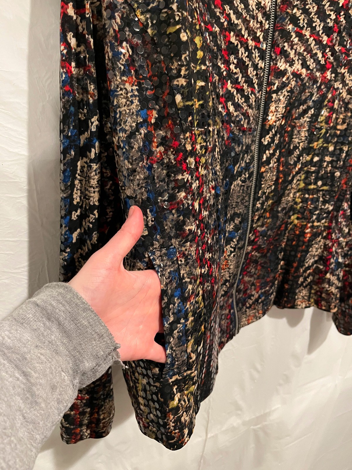 N Touch Sequin Zip Jacket Multicolor Abstract Pat… - image 5