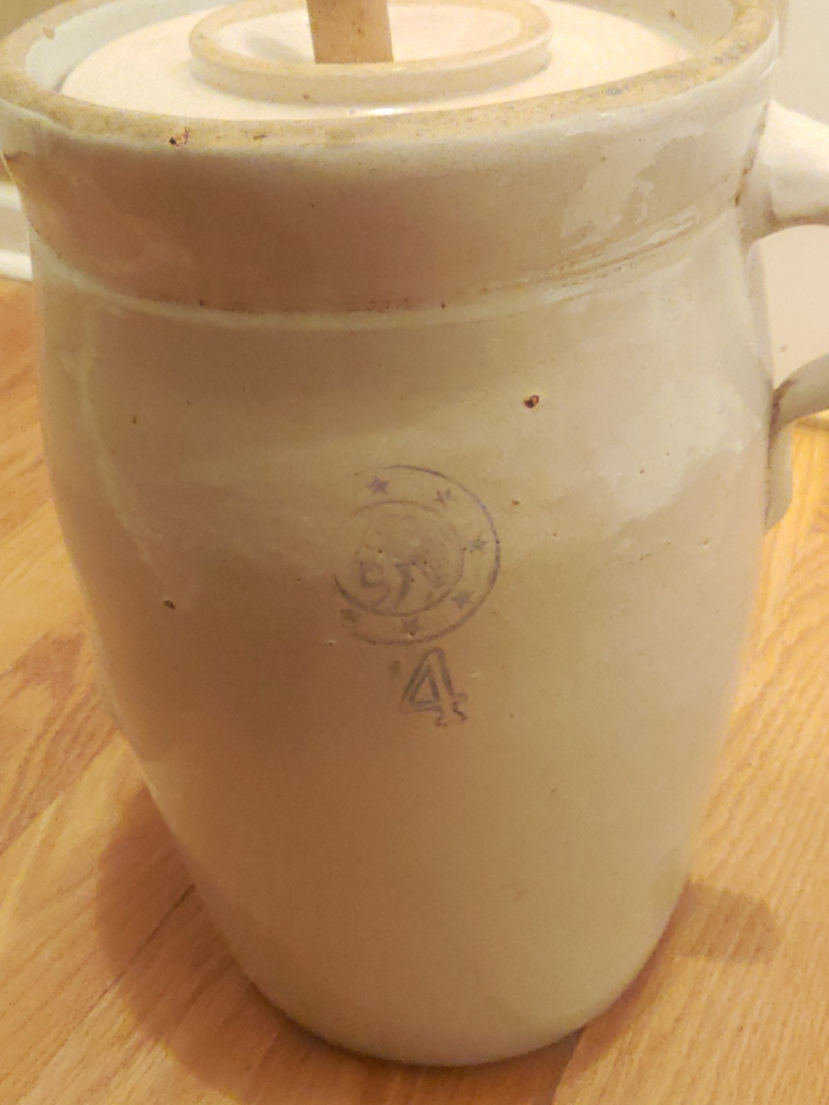 Antique Louisville Pottery Co. Indian Head Blue Cherokee Stoneware Butter Churn