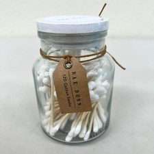Rae Dunn Cotton Swabs, Glass Jar, White Lid, 120 Count Cotton Q-Tips, New