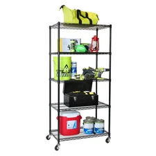 Ultradurable 5-Tier Commercial NSF Certified Steel Wire Shelving System in Black