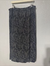 Vintage Talbots Petites Whimsigoth Floral Wrap Midi Skirt 14 Black Silver Leaf