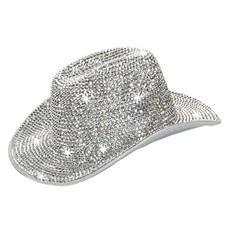 Silver Rhinestone Western Cowboy Hat for Womens - Glitter for Disco Parties