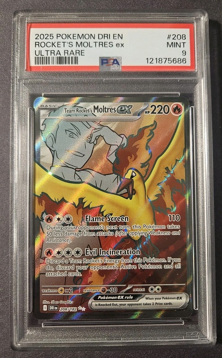 Team Rockets Moltres EX 208/182 Sv10: Destined Rivals PSA 9 Fast