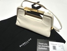 DEMELLIER Mini Seville Leather White Shoulder Clutch Bag with Detachable Strap