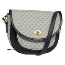 GUCCI Micro GG Supreme Shoulder Bag PVC Navy Gold Auth 135606