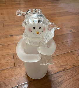 Plastic Snowman Christmas Figurine Clear White Holiday Seasonal Decor 2000s