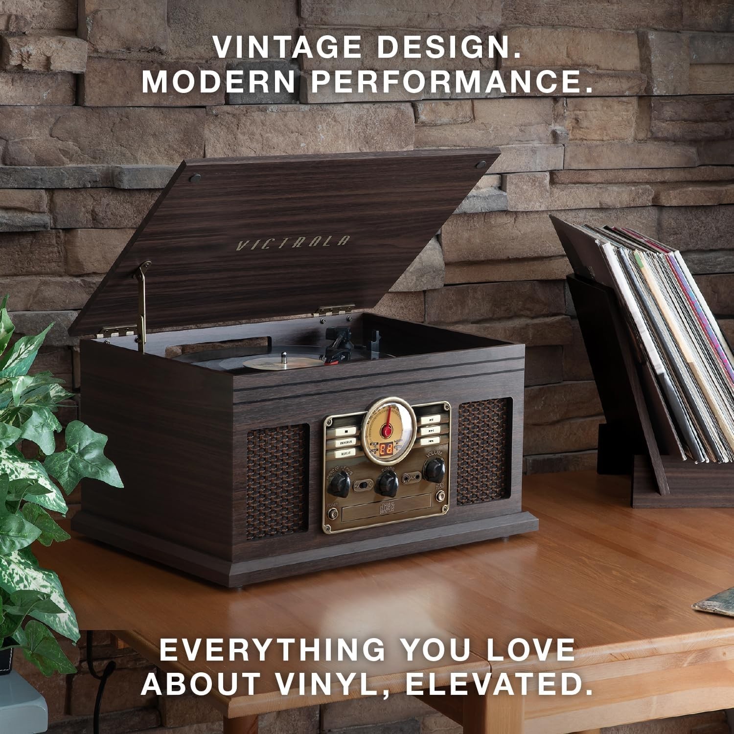 Retro Bluetooth Record Player - 3-Speed Turntable - Mahogany