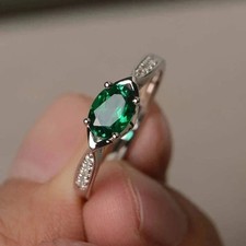 Solitaire Engagement Ring 14K White Gold Plated 2Ct Oval Cut Lab Created Emerald