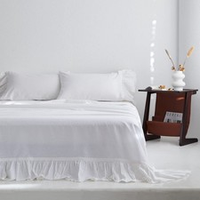 Belgian Linen Sheet Set with Long Ruffles 4pcs 1 Flat Sheet, 1 Fitted Sheet ...