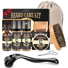 Beard Grooming Set With Beard Oil, Conditioner, Balm, Shampoo Wash, 0.25MM Ro...