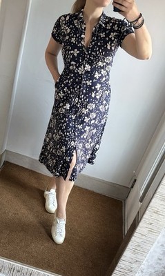 White Stuff Rua Jersey Print Midi Dress Navy Print Shirt Dress Size M Summer
