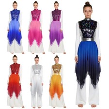 Women's Worship Praise Dance Dress Sequined Sleeveless Irregular Hem Costume