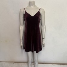 Uniqlo XS maroon Burgundy Aubergine Velvet Slip Dress V Neck Spaghetti Straps 