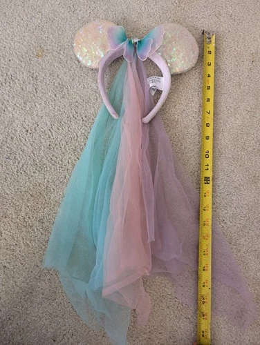 Disney Parks Butterfly Princess Minnie Mouse Ears Headband Veil & Sequin Ears