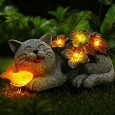 Solar Cat Garden Statue with 6 LED Lights-Outdoor Decorative Cat Figurine Lig...