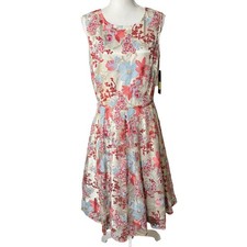 Tahari Floral Sequin Embroidered Dress Sand Scarlet Sky 10 Wedding Cocktail NWT