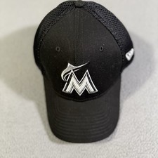 New Era Miami Marlins MLB 39Thirty Stretch Fit Black Mesh Hat Cap Medium-Large