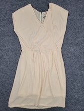 BLVD Cream Faux Wrap Mini Dress V-Neck Cap Sleeve Exposed Zipper NO SIZE TAG CM