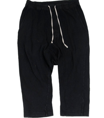 Rick Owens Cropped Pants Size Medium Black Cotton Drop Crotch Drawstring