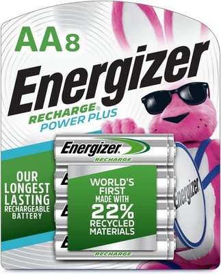 Power Plus Rechargeable AA Batteries - 8 Pack, 22% Recycled Materials, Long-Life
