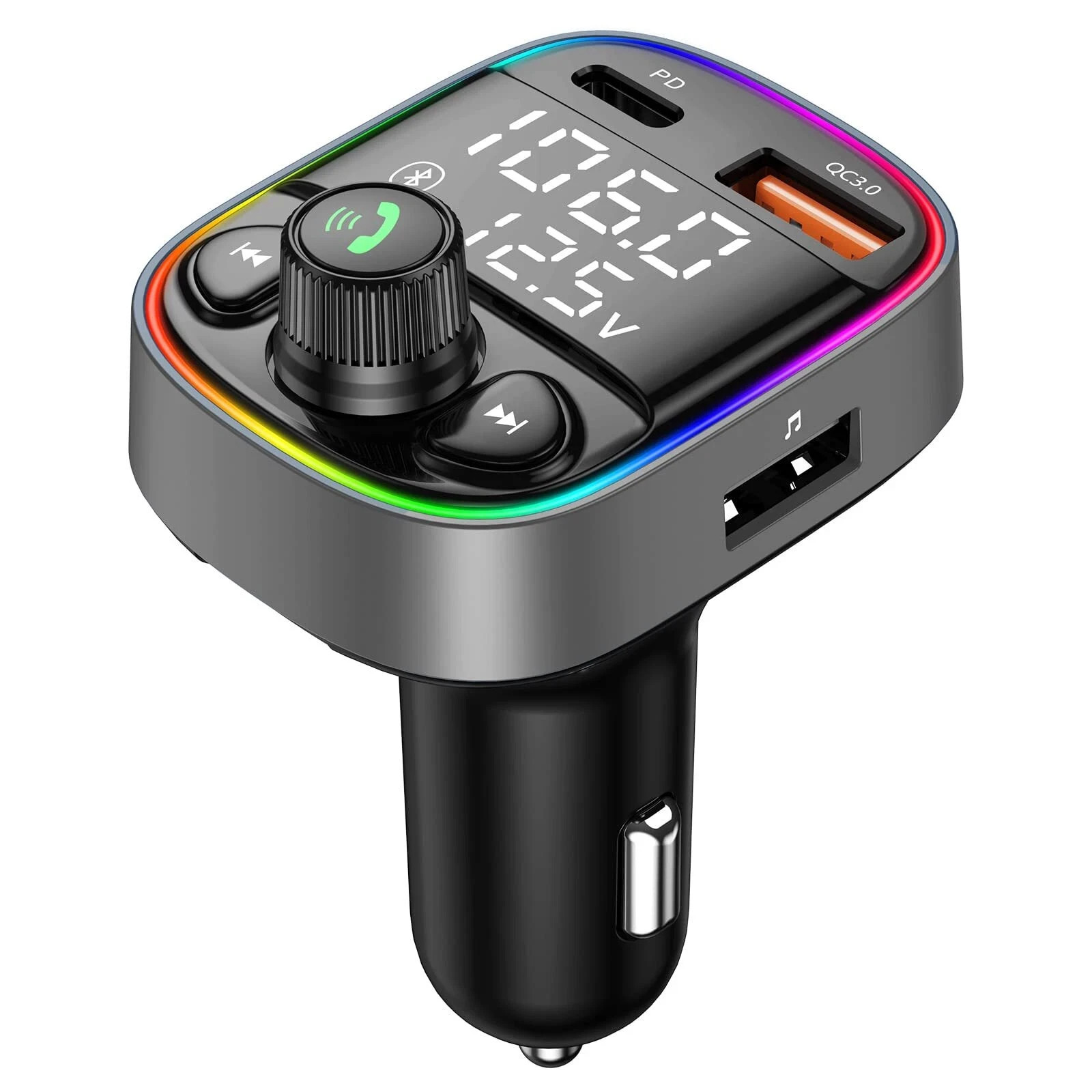 Wireless Bluetooth Car Adapter with USB-C AUX FM Transmitter for Hands-Free Calls