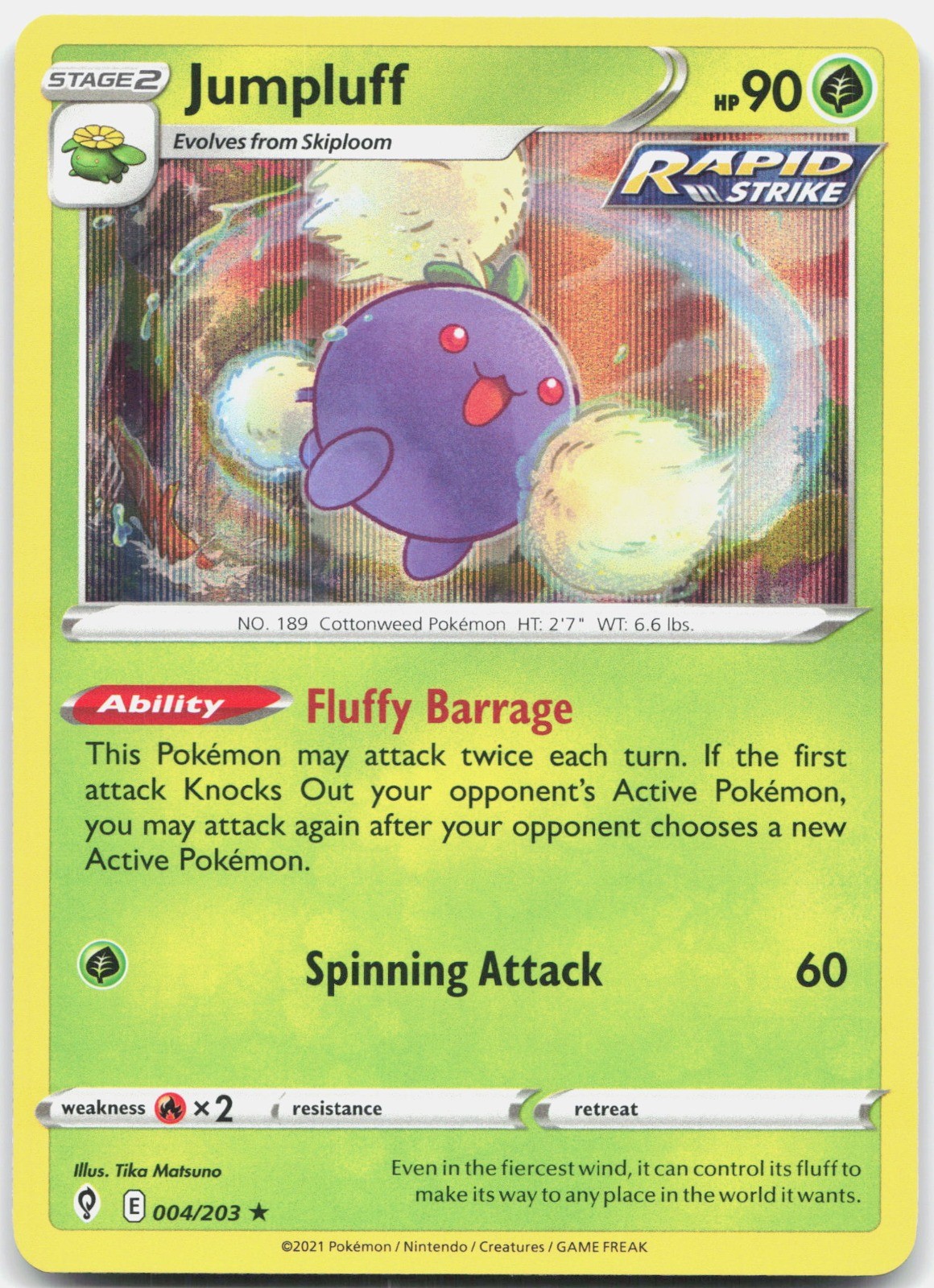 Jumpluff Holo Rare SWSH07: Evolving Skies 004/203 NM