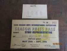 1940 Golden Gate International Exposition Press Pass Radio Station KPO-KGO