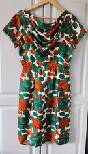 Authentic 1960s Vintage Floral Cowl Neck Wiggle Dress  Tricel Green/Rust 10-12